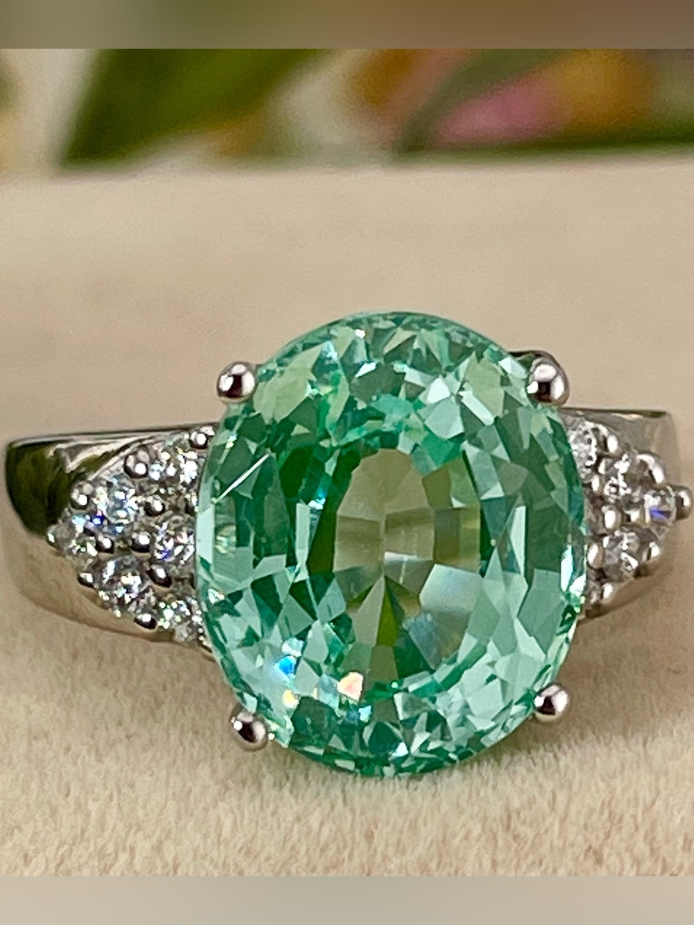 NEON Tourmaline Ring 14k on Sterling Silver 925 6ct